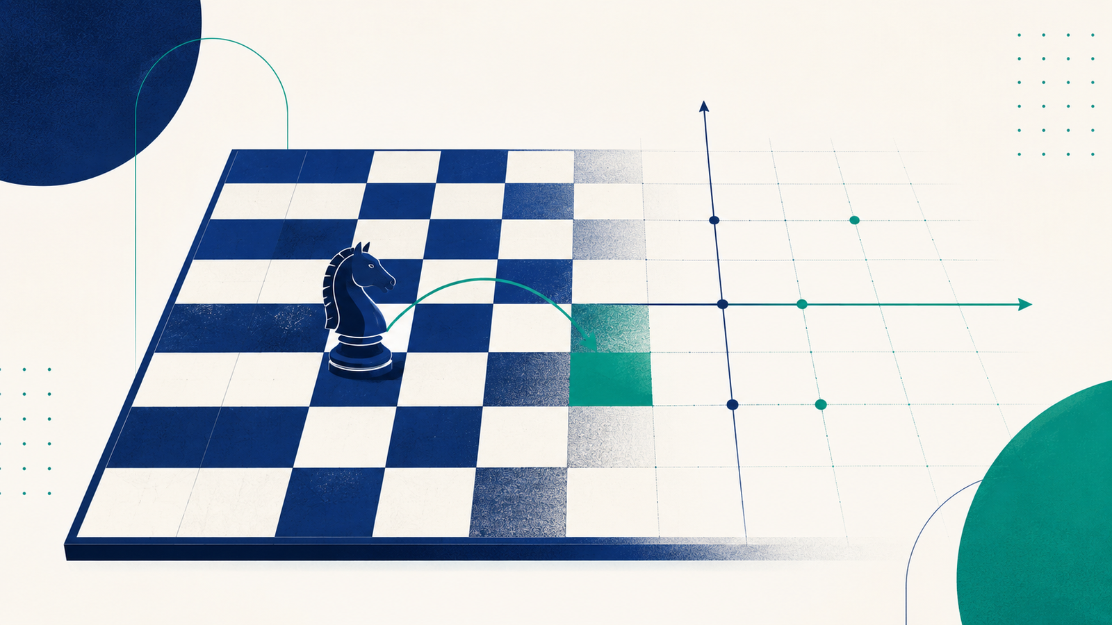 Chessboard with grid lines transforming into a coordinate plane, illustrating the connection between chess and mathematical thinking